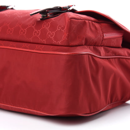 Gucci Nylon Monogram Double Buckle Flap Messenger Bag Vibrant Red 7 of 10