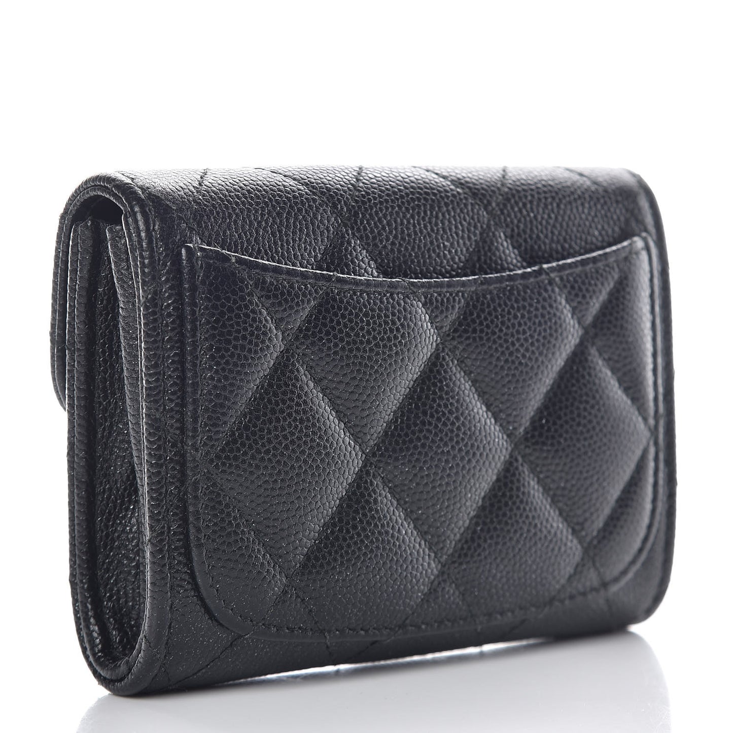 Caviar Quilted Flap Card Holder Wallet Black