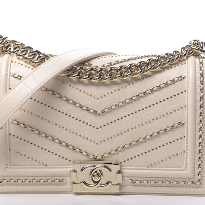 Chanel Crumpled Calfskin Chevron Medium Chain Boy Flap Ivory 11 of 11