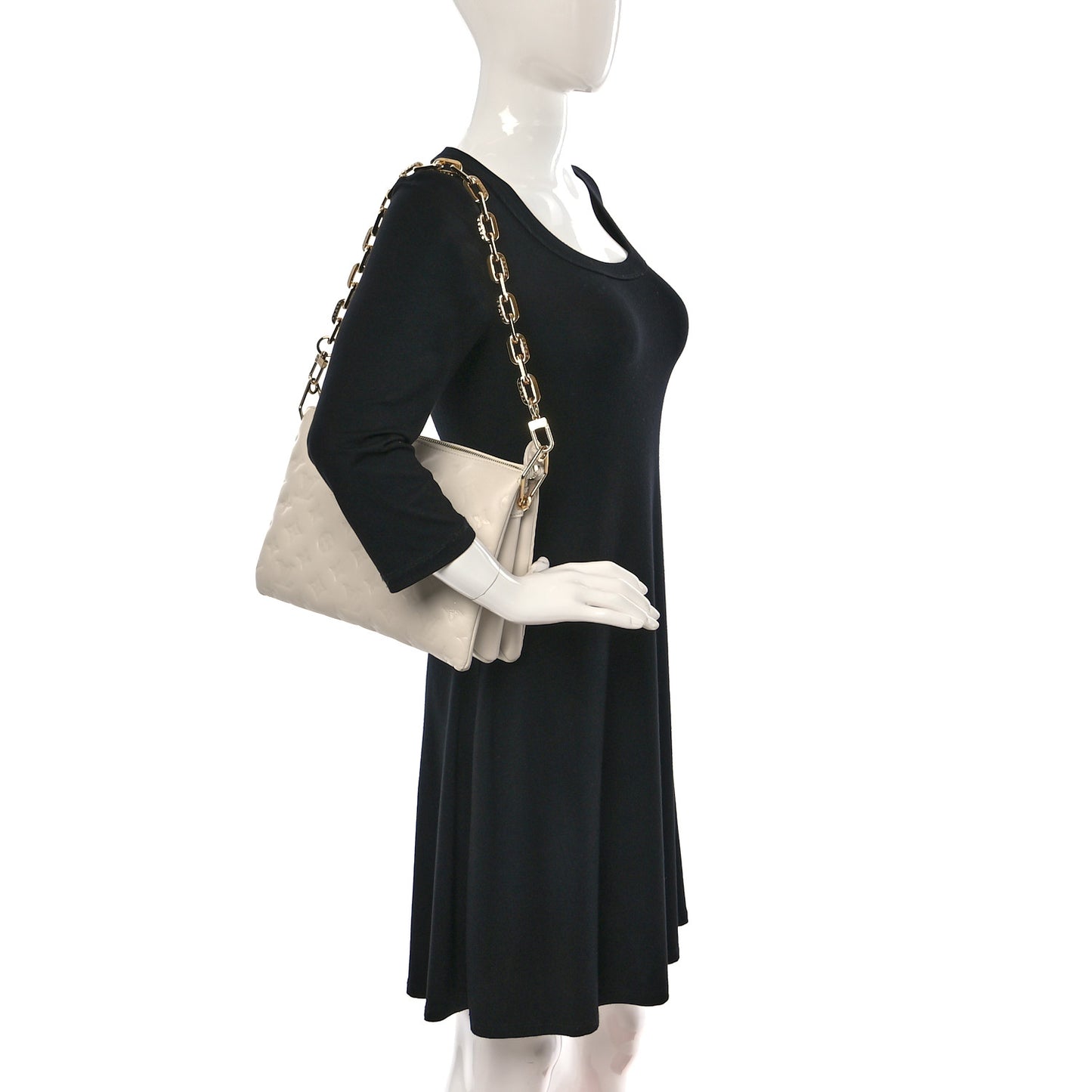 Lambskin Embossed Monogram Coussin PM Beige Cream