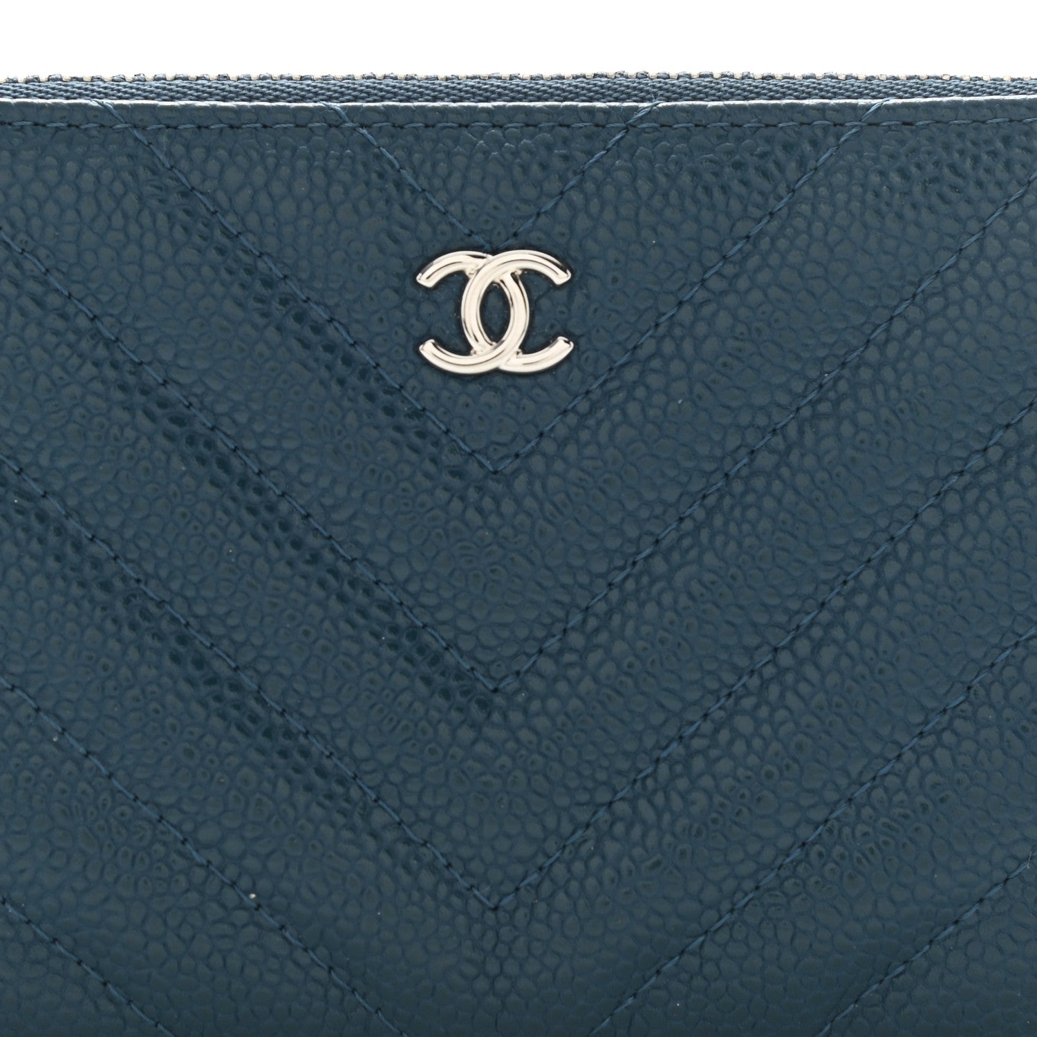 Chanel Caviar Chevron Quilted Small Cosmetic Case Blue 8 of 11
