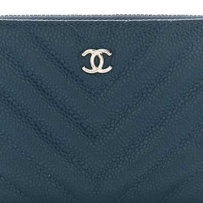 Chanel Caviar Chevron Quilted Small Cosmetic Case Blue 8 of 11