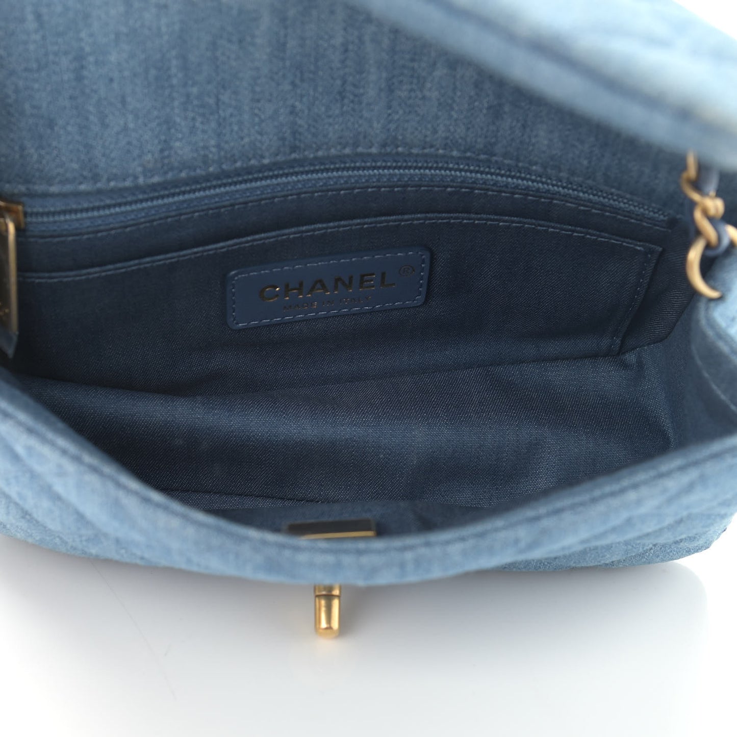 Denim Quilted Mini Pearl Crush Rectangular Flap Blue