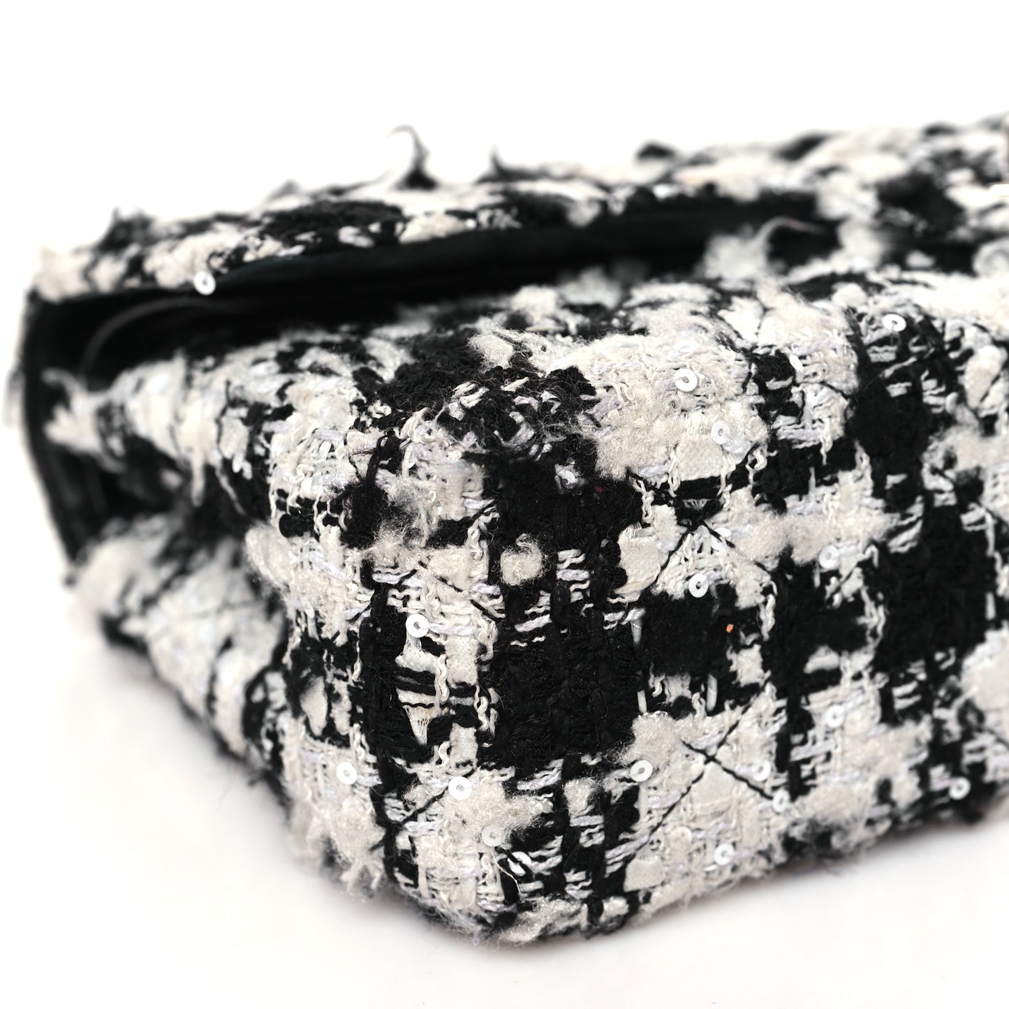 Tweed Quilted Medium Double Flap Black Ecru White