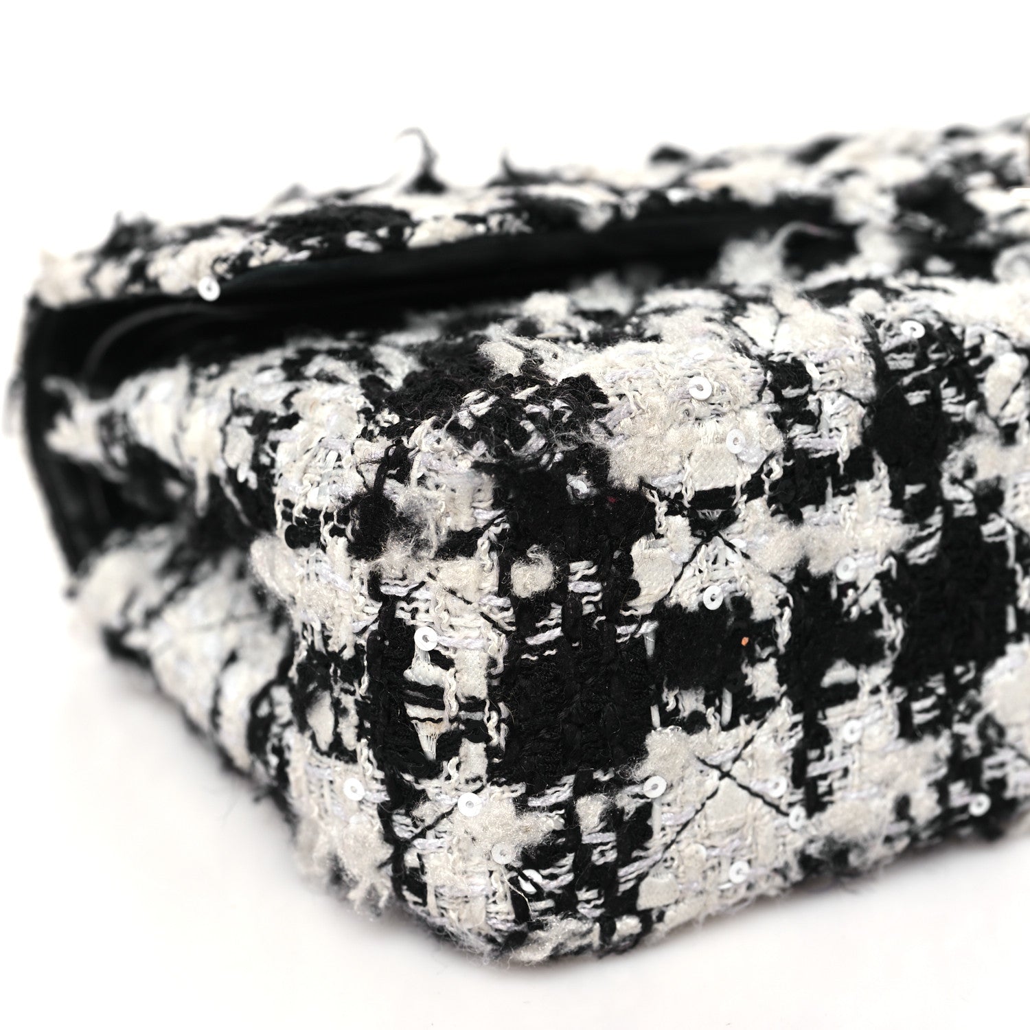 Chanel Tweed Quilted Medium Double Flap Black Ecru White 9 of 10