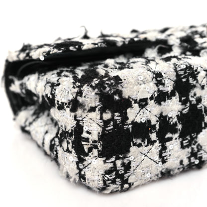 Chanel Tweed Quilted Medium Double Flap Black Ecru White 9 of 10