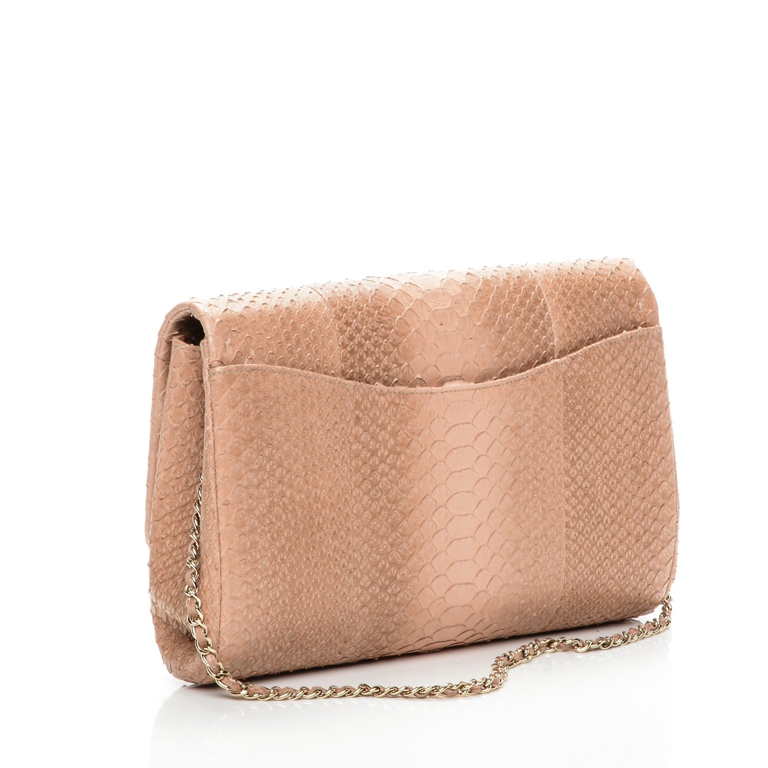 Chanel Python Clutch With Chain Flap Pink 3 of 8