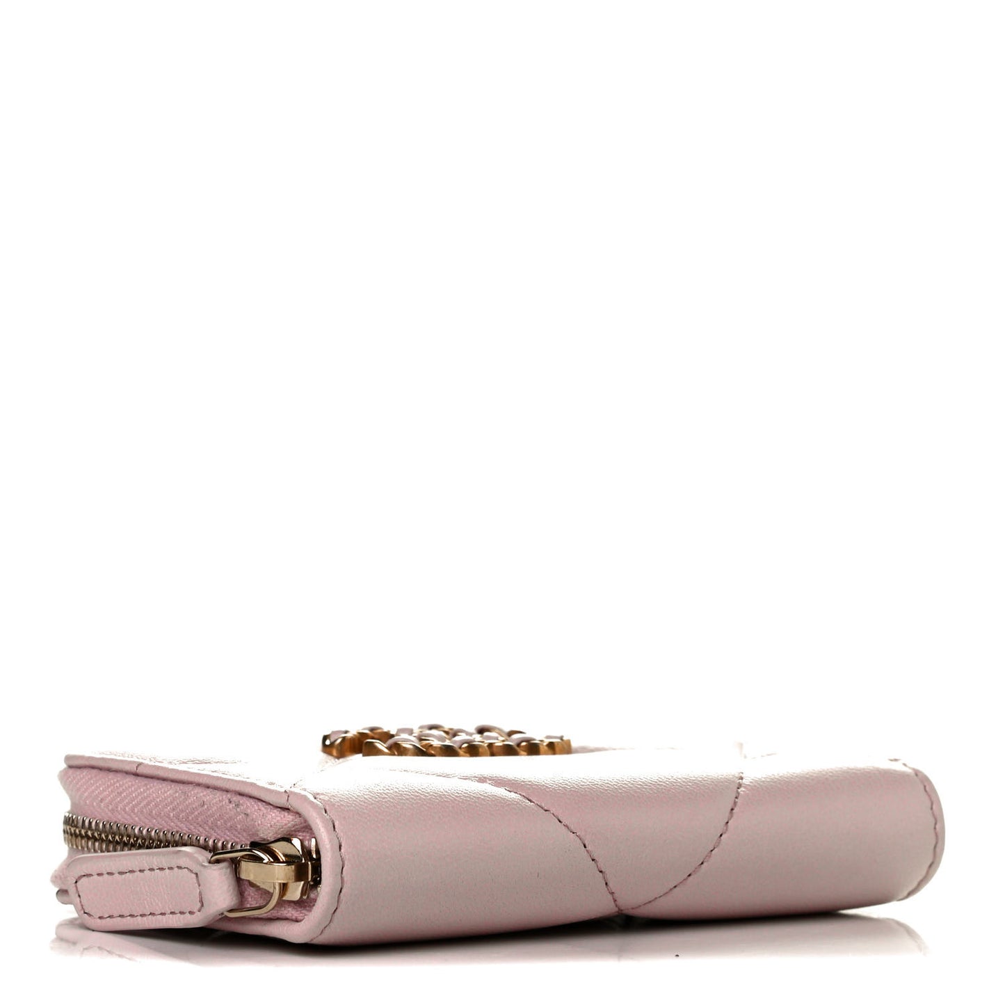 Lambskin Quilted Chanel 19 Zip Around Coin Purse Wallet Light Pink