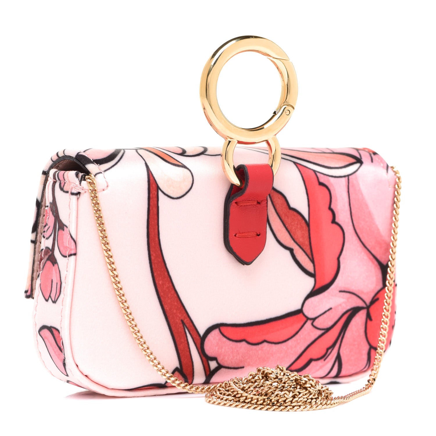 Fendi Stretch Satin Vitello Grace Floral Print Nano Baguette Charm Rose Multicolor Rosso Cardinale 2 of 6
