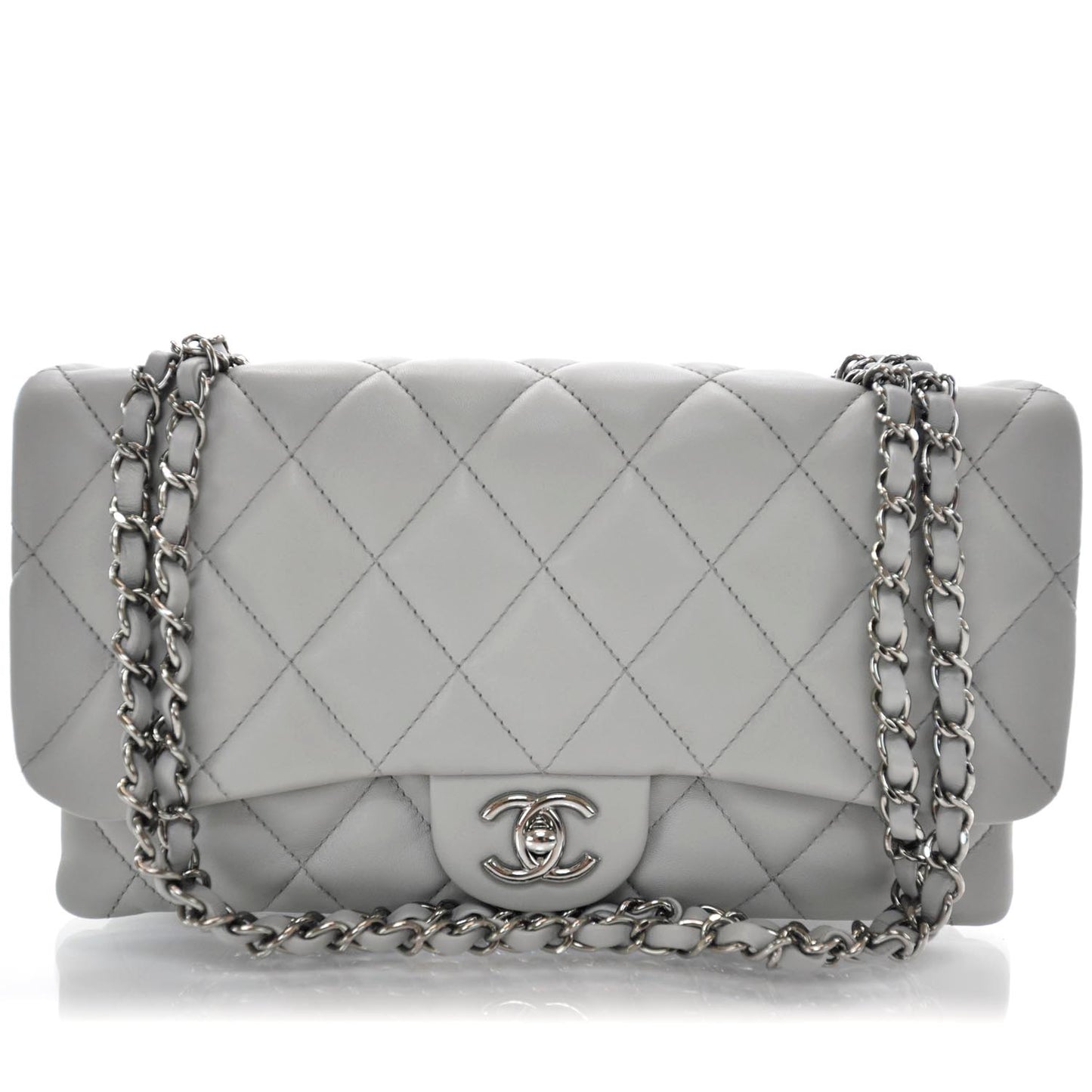 Lambskin Quilted 3 Flap Grey