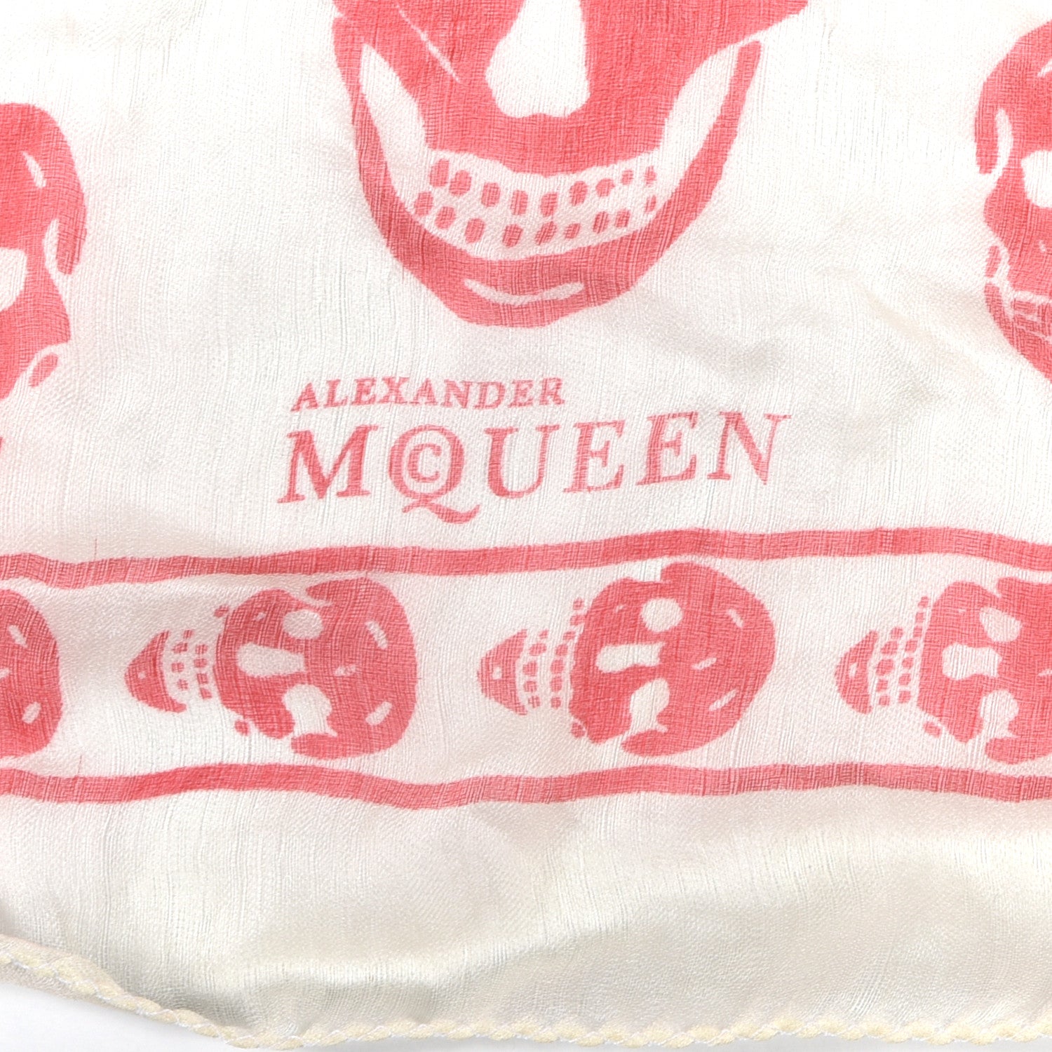 Alexander McQueen Silk Chiffon Skull Scarf White Red 3 of 4