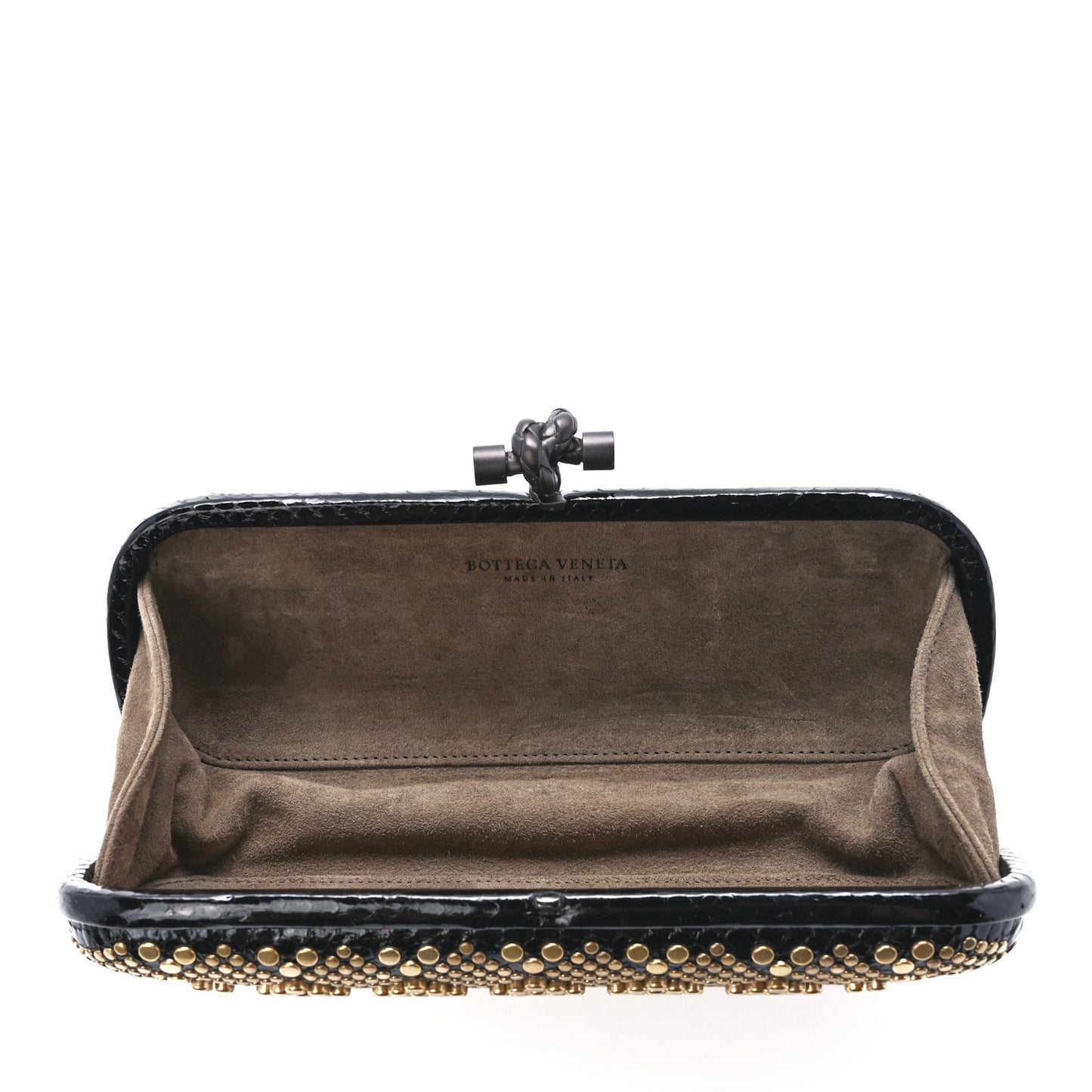Snakeskin Studded Knot Clutch Black