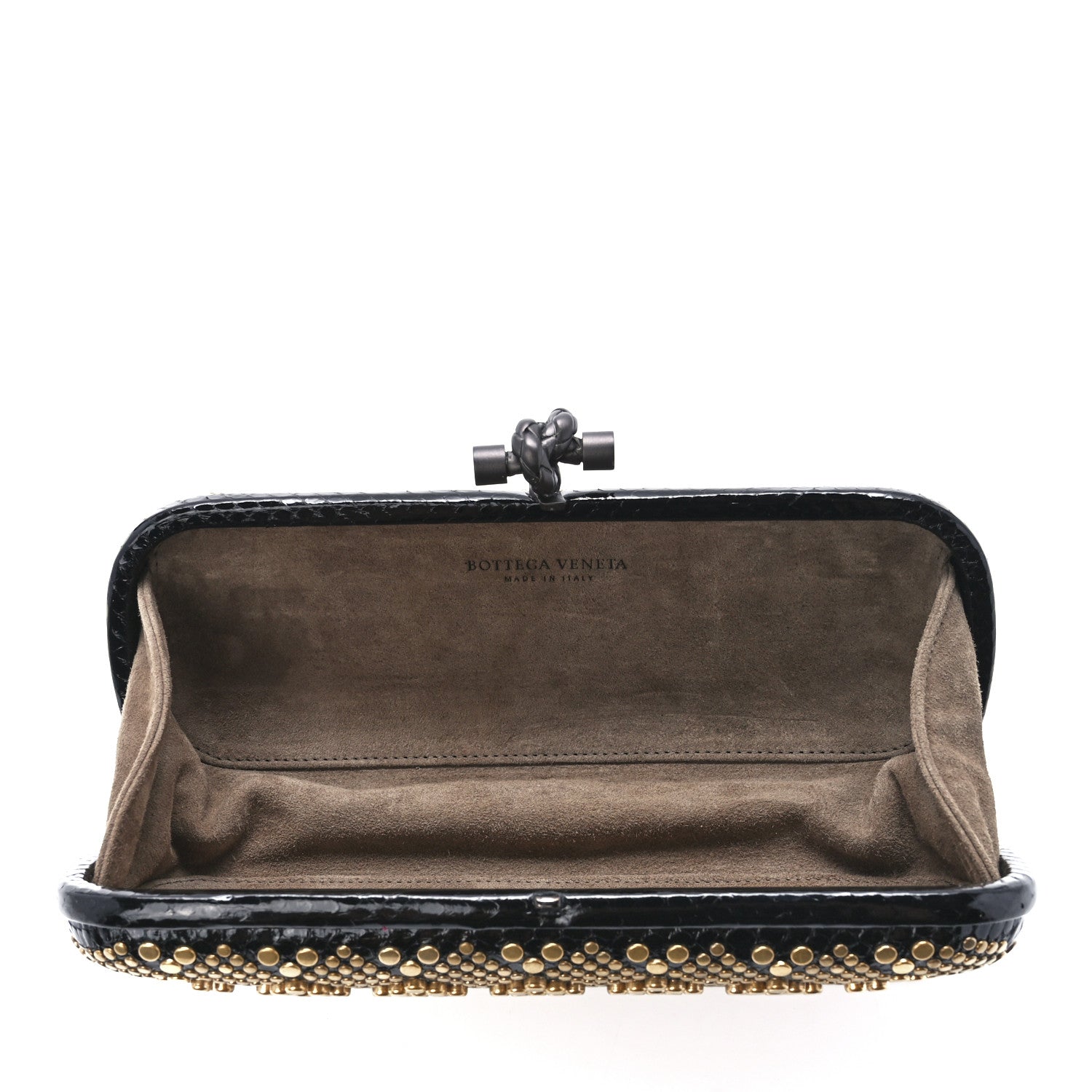 Bottega Veneta Snakeskin Studded Knot Clutch Black 5 of 10