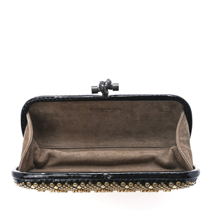 Bottega Veneta Snakeskin Studded Knot Clutch Black 5 of 10