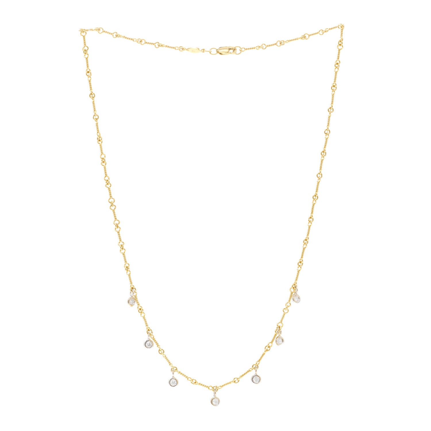 Roberto Coin 18K Yellow White Gold Diamonds by the Inch Dog Bone Chain Dangle Necklace 3 of 4