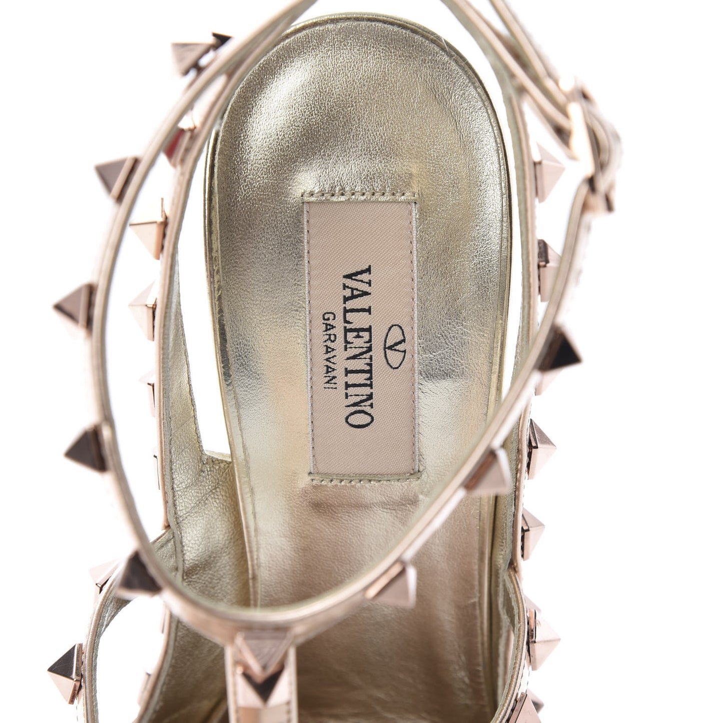 Metallic Pebbled Calfskin Rockstud Ankle Strap 100mm Pumps 39 Rame Sahara