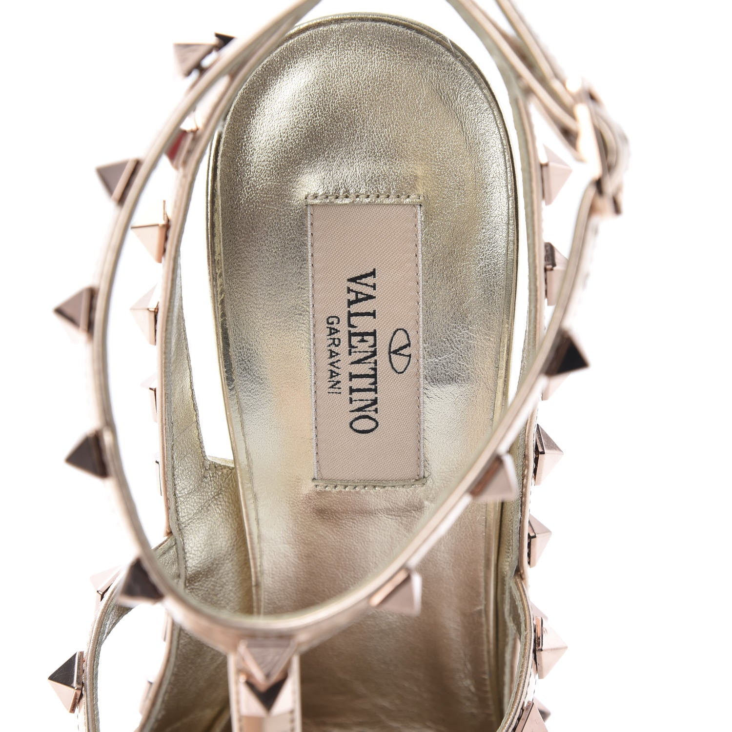 Valentino Garavani Metallic Pebbled Calfskin Rockstud Ankle Strap 100mm Pumps 39 Rame Sahara 6 of 10