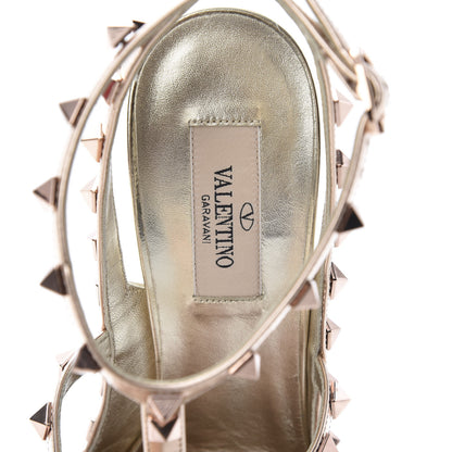 Valentino Garavani Metallic Pebbled Calfskin Rockstud Ankle Strap 100mm Pumps 39 Rame Sahara 6 of 10