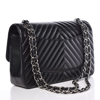 Chanel Caviar Chevron Quilted Jumbo Double Flap Black 3 of 10