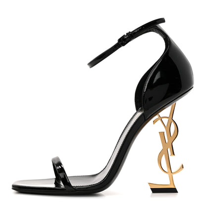 Saint Laurent Patent Calfskin Opyum 110 Sandals 40 Black Gold 1 of 10