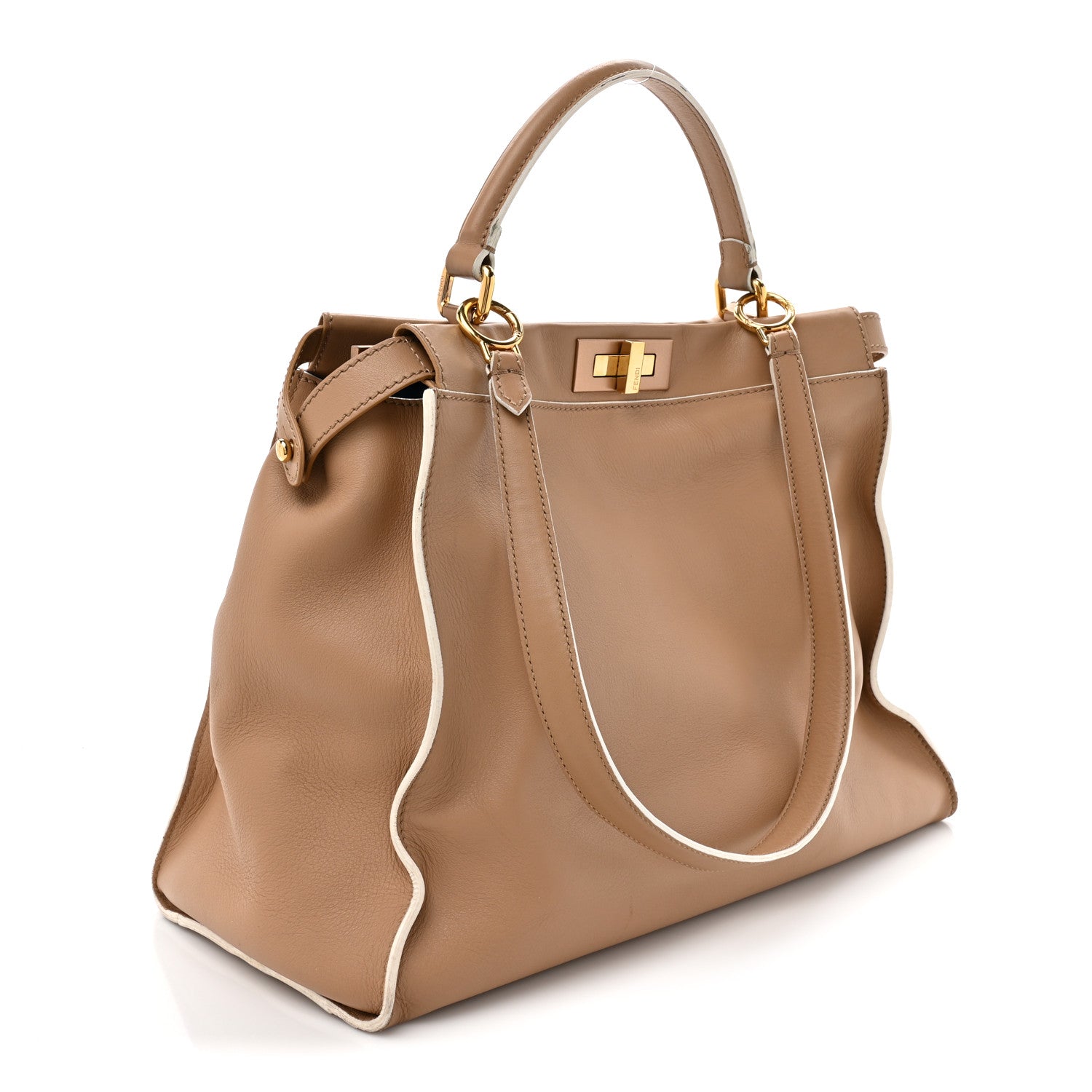 Fendi Vitello Seta Burro Large Peekaboo Iconic Satchel Cuoio