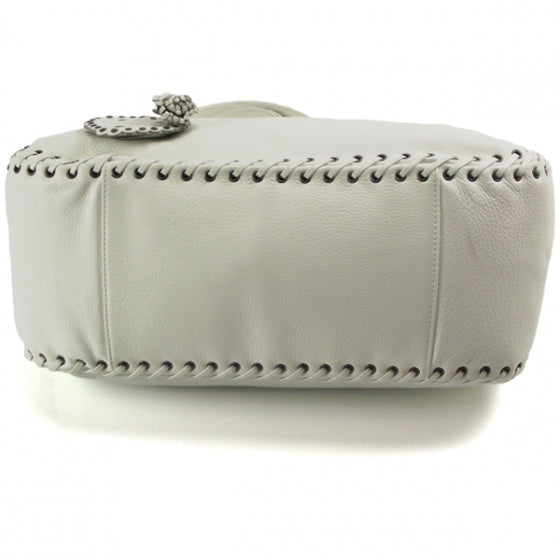 Leather Stitched Shopping Tote White