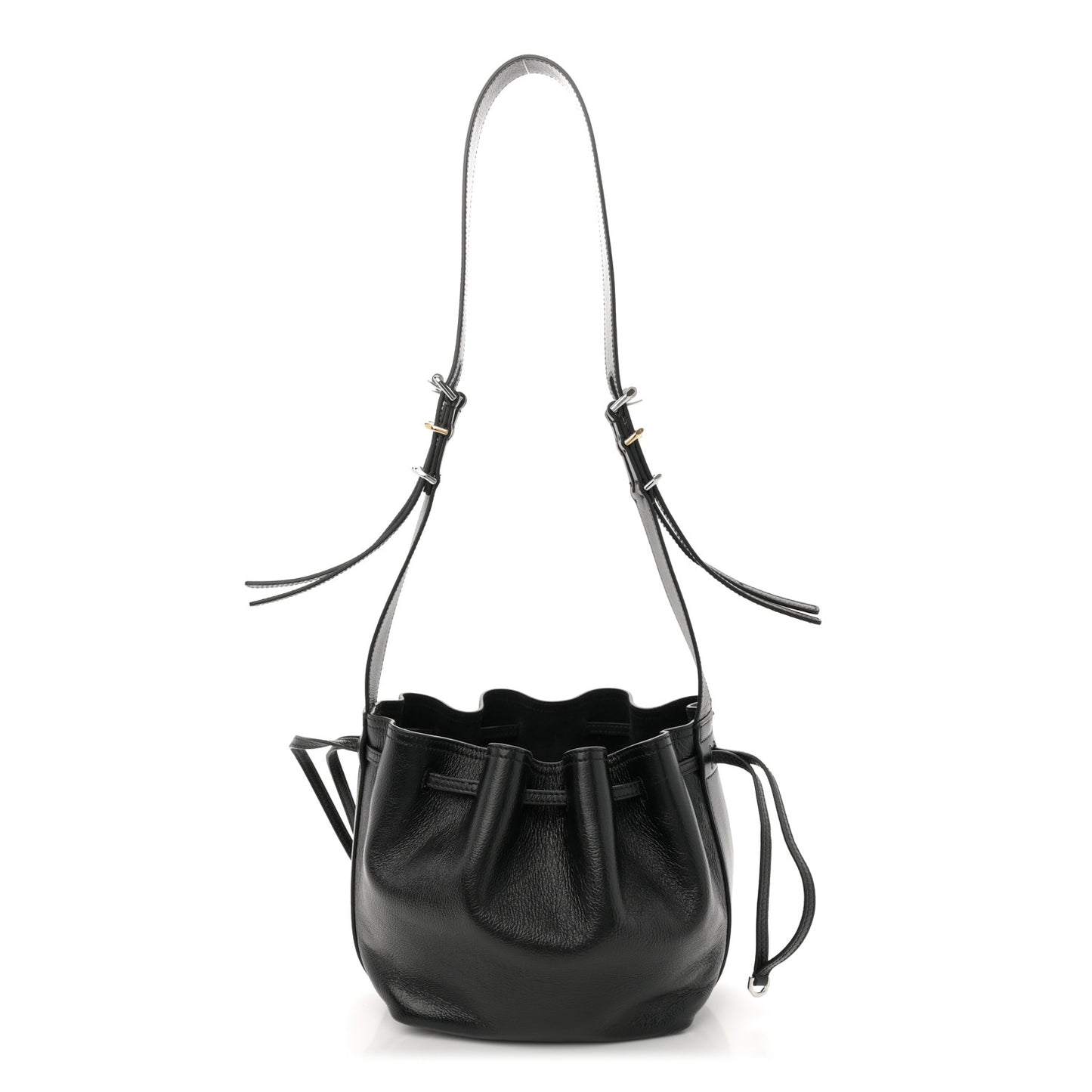 Creased Patent Calfskin Pumpkin Bag Black