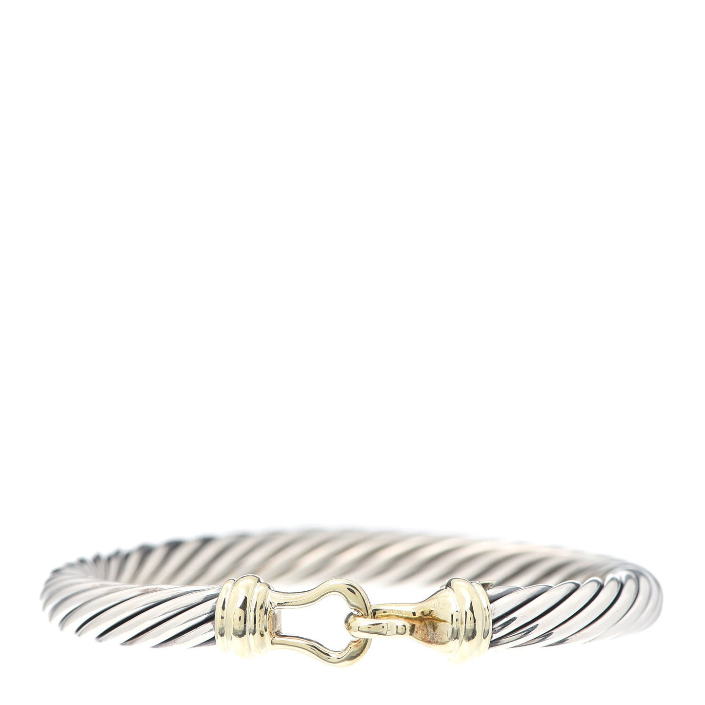 Sterling Silver 14K Yellow Gold 7mm Cable Classic Buckle Bracelet