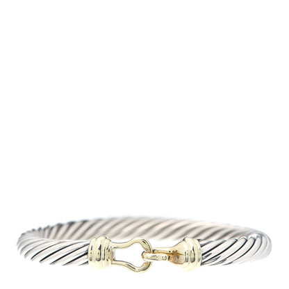 David Yurman Sterling Silver 14K Yellow Gold 7mm Cable Classic Buckle Bracelet 1 of 5