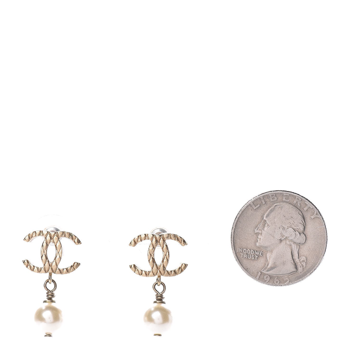 Chanel Pearl Quilted CC Drop Earrings Gold 2 of 4