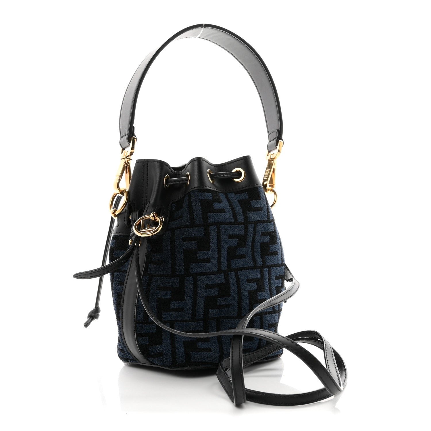 Fendi Chenille Vitello King FF Mini Mon Tresor Bucket Bag Blue Black 2 of 9