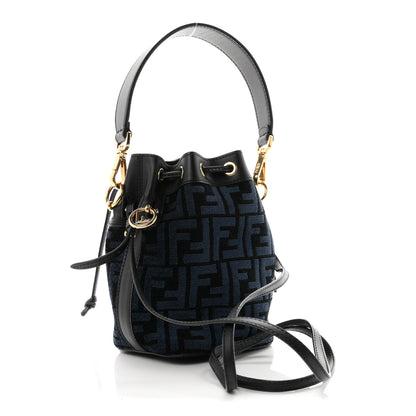 Fendi Chenille Vitello King FF Mini Mon Tresor Bucket Bag Blue Black 2 of 9