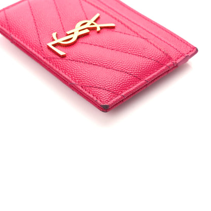 Saint Laurent Grain De Poudre Matelasse Chevron Monogram Credit Card Case Fresh Fuxia 8 of 9