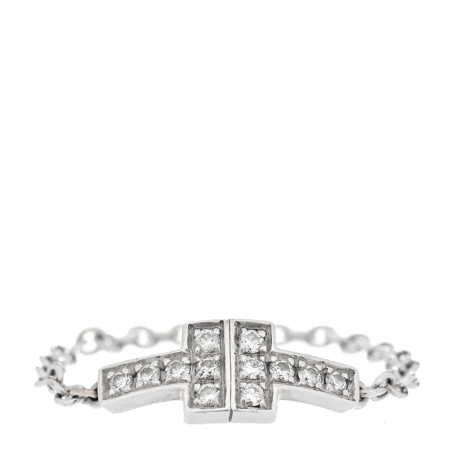 Tiffany 18K White Gold Diamond T Chain Ring 49 5 1 of 5