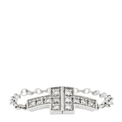 Tiffany 18K White Gold Diamond T Chain Ring 49 5 1 of 5