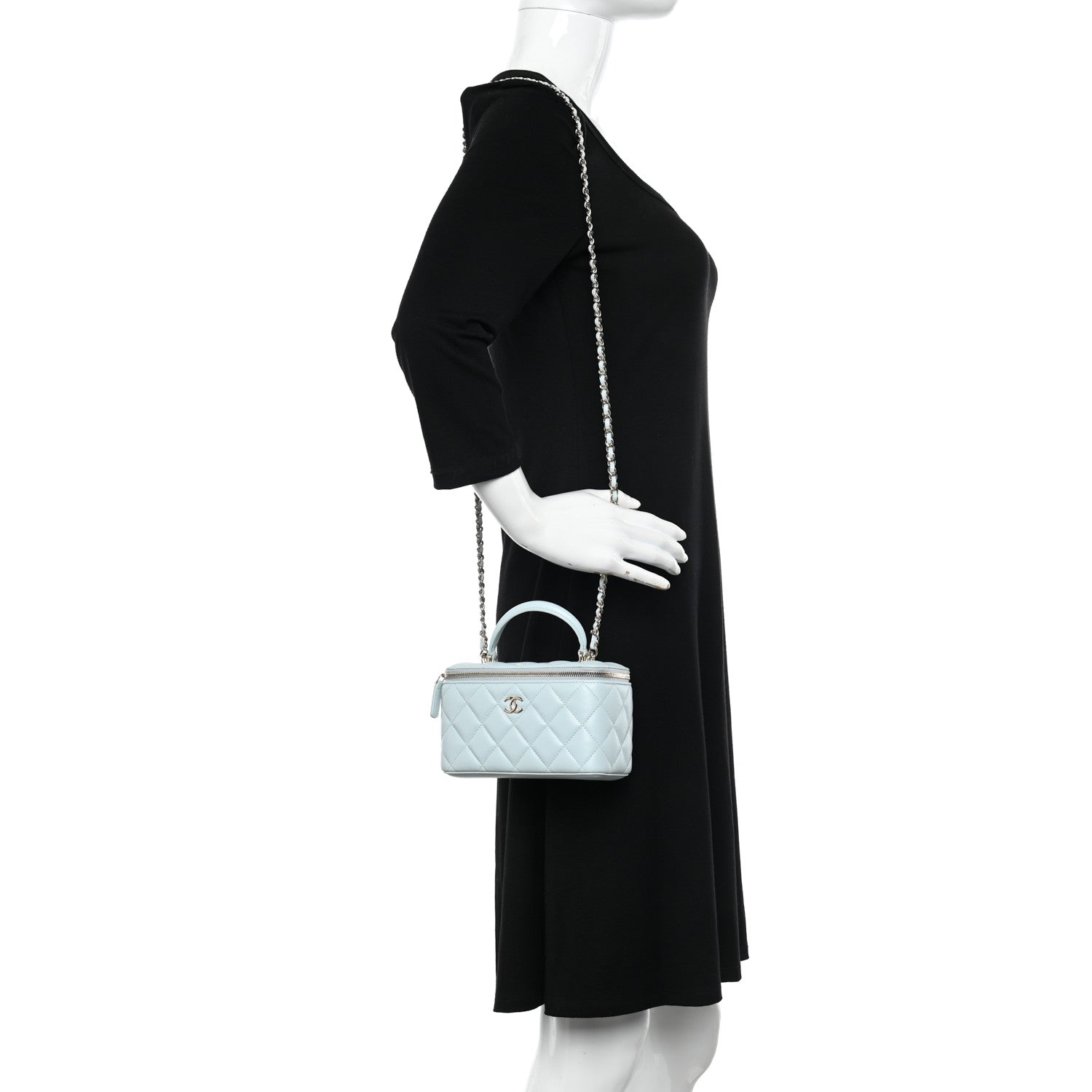Chanel Lambskin Quilted Small Top Handle Vanity Case With Chain Light Blue 2 of 10