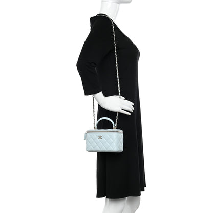 Chanel Lambskin Quilted Small Top Handle Vanity Case With Chain Light Blue 2 of 10