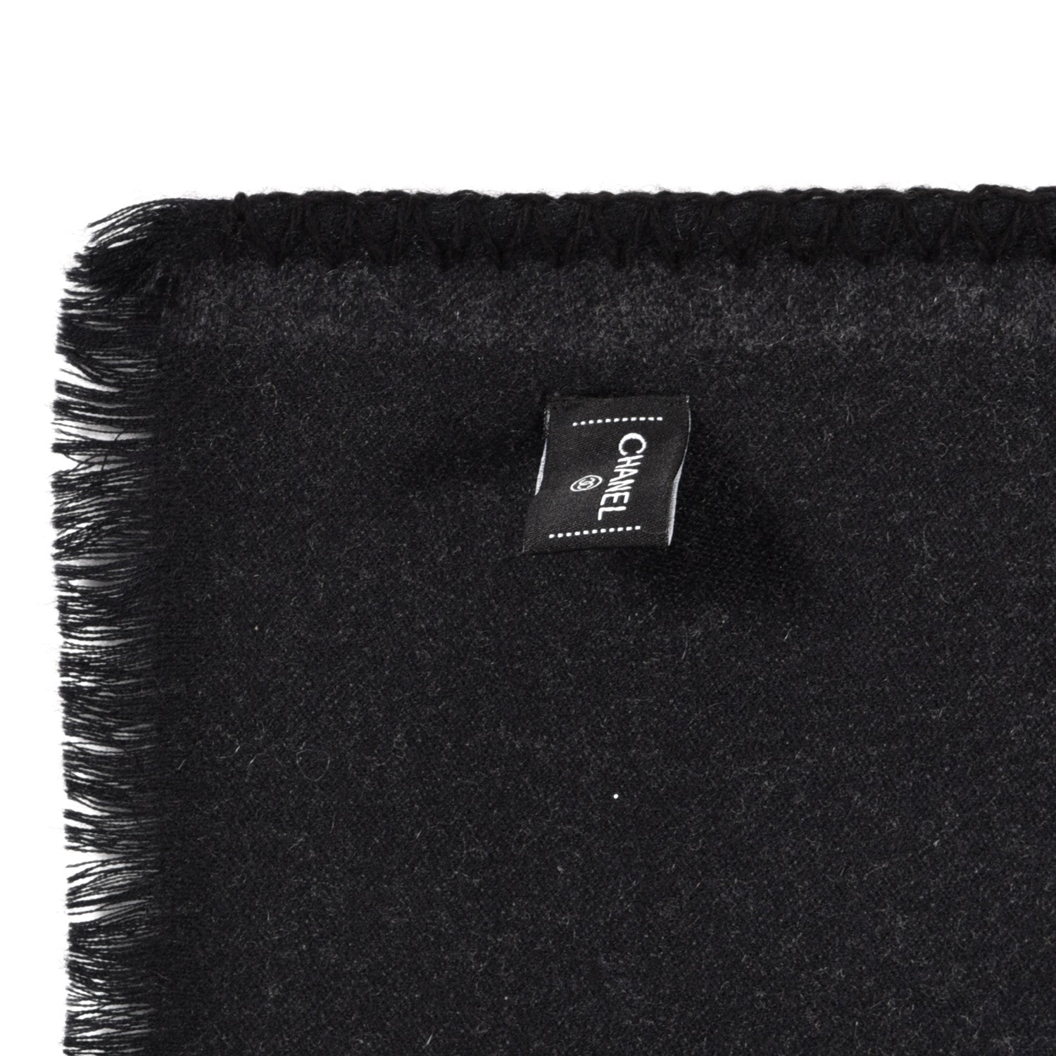 Chanel Cashmere Silk CC Logo Stole Black Dark Grey 3 of 3