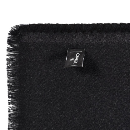 Chanel Cashmere Silk CC Logo Stole Black Dark Grey 3 of 3