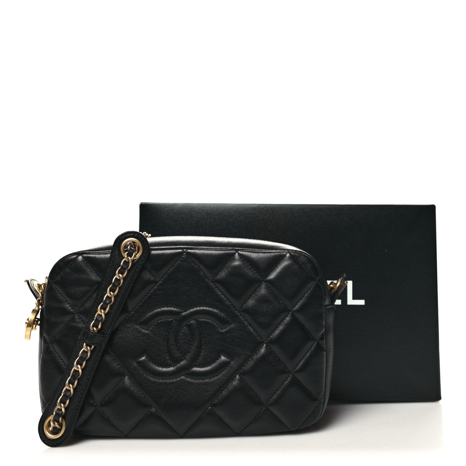 Chanel Lambskin Quilted Small Diamond CC Camera Case Black 11 of 11