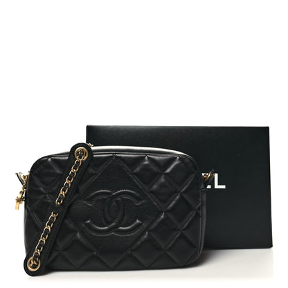 Chanel Lambskin Quilted Small Diamond CC Camera Case Black 11 of 11