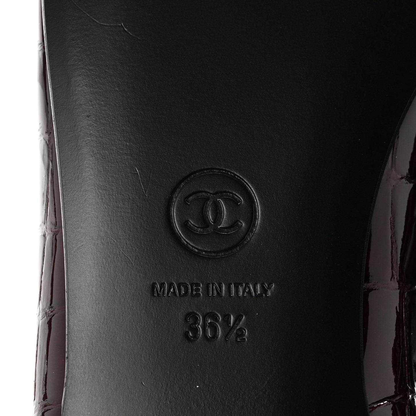 Crocodile Embossed Patent Cap Toe Ballerina Flats 36.5 Dark Burgundy Black