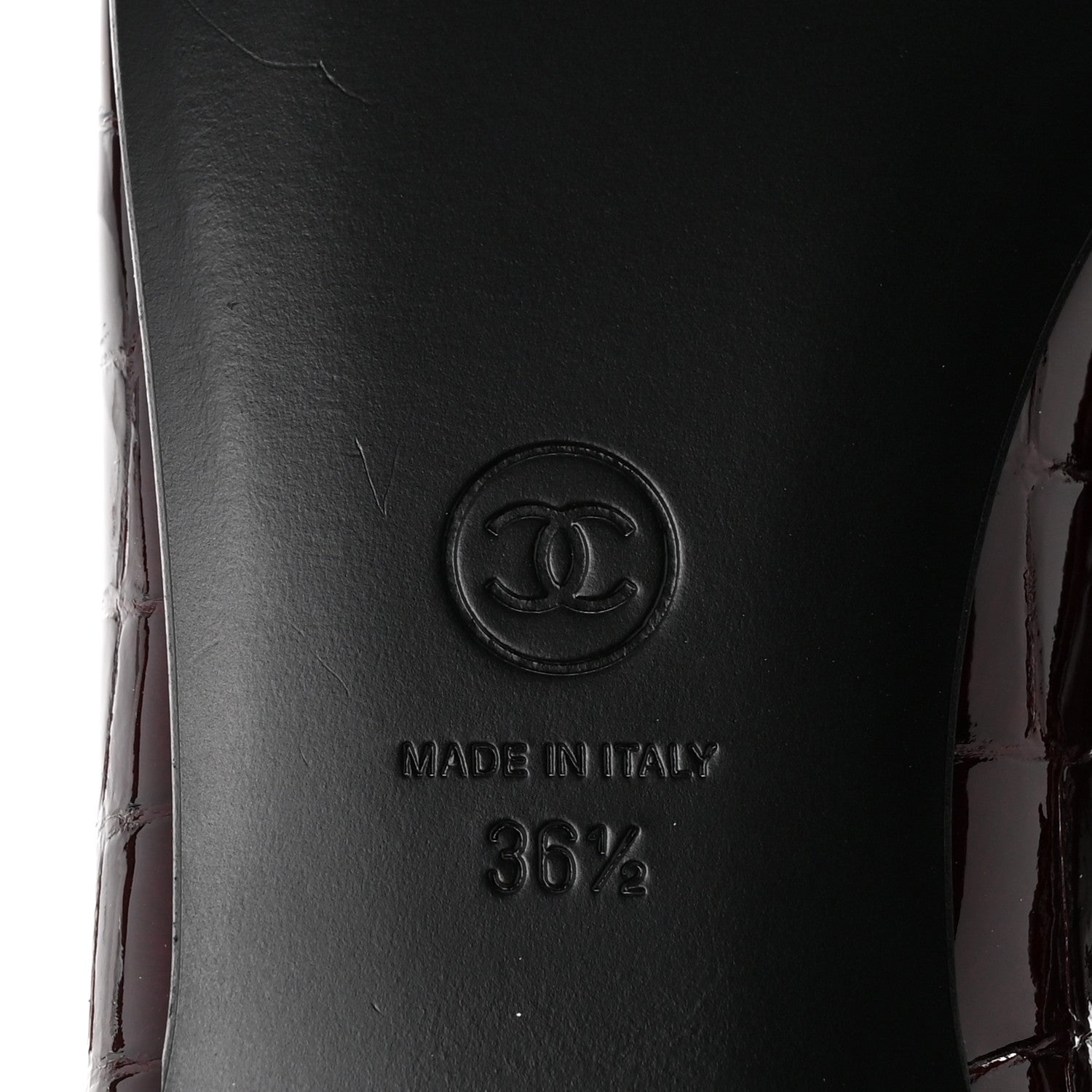 Chanel Crocodile Embossed Patent Cap Toe Ballerina Flats 36.5 Dark Burgundy Black 7 of 10