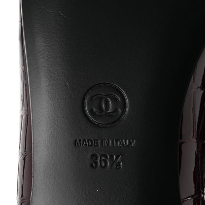 Chanel Crocodile Embossed Patent Cap Toe Ballerina Flats 36.5 Dark Burgundy Black 7 of 10