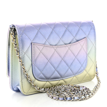 Chanel Gradient Metallic Calfskin Quilted Wallet On Chain WOC Silver Blue Yellow Purple 3 of 12