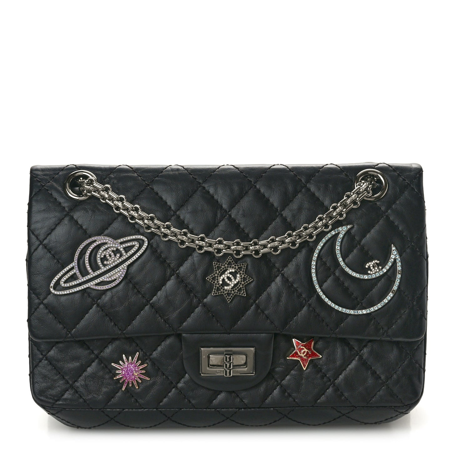 Aged Calfskin Space Charms 2.55 Reissue 225 Flap Black