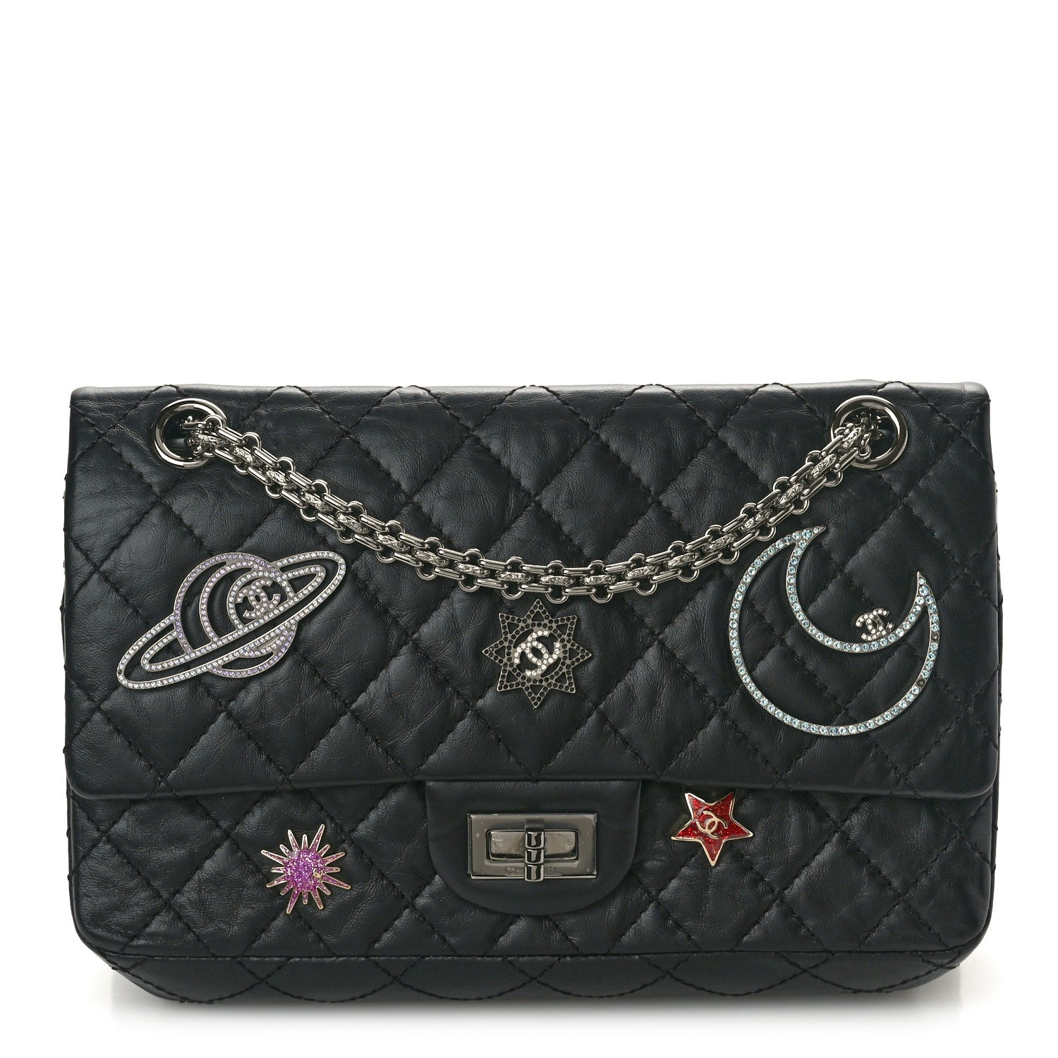 Chanel Aged Calfskin Space Charms 2.55 Reissue 225 Flap Black 1 of 10