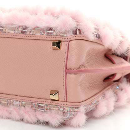 MCM Tweed Mink Fur Sequin Mini Tote Pink Blush 9 of 10