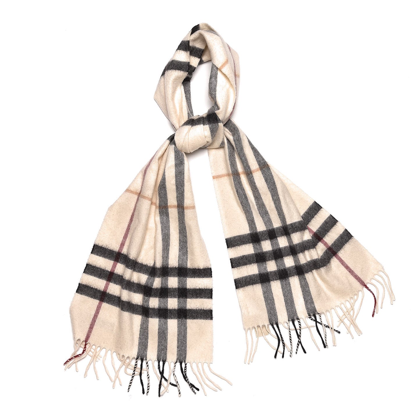 Cashmere Half Mega Check Fringe Scarf Ivory