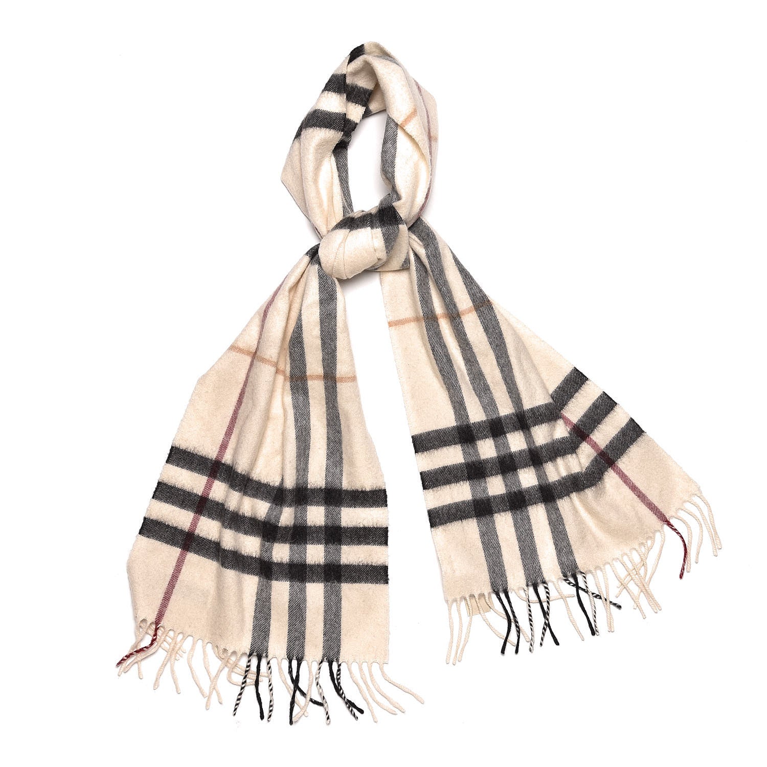 Burberry Cashmere Half Mega Check Fringe Scarf Ivory 1 of 5